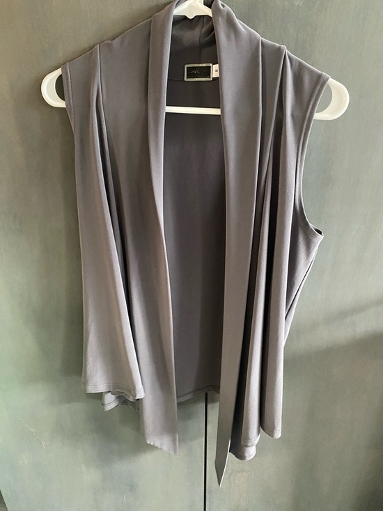 Sympli Sweaters - Sympli Sleeveless Open Front Drape Vest in Gray